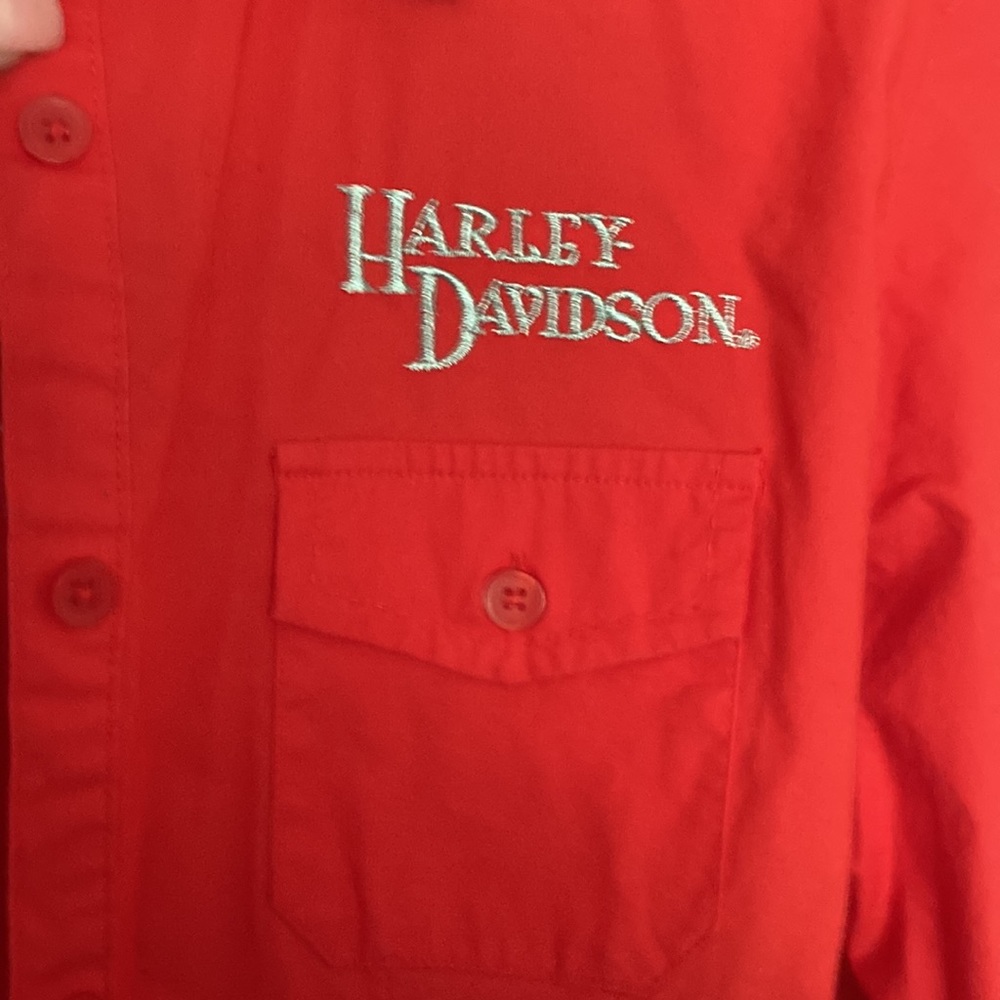 Vintage Harley Davidson M red-coral long sleeve double cuff, button dress shirt. - Picture 5 of 9